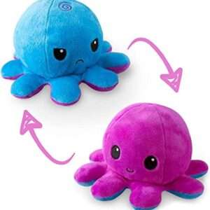 TeeTurtle | The Original Reversible Octopus Plushie | Patented Design | Purple and Blue | Show your mood without saying a word!