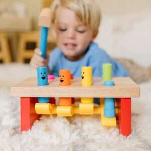Melissa & Doug Deluxe Pounding Bench Wooden Toy With Mallet | Classic Wooden Toddler Toys For Ages 2+