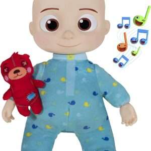 CoComelon Official Musical Bedtime JJ Doll, Soft Plush Body – Press Tummy and JJ sings clips from ‘Yes, Yes, Bedtime Song,’ – Includes Feature Plush and Small Pillow Plush Teddy Bear – Toys for Babies