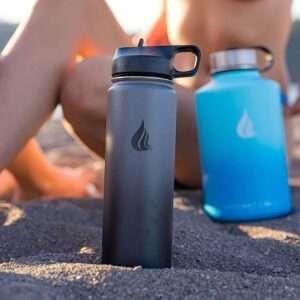 HYDRO CELL Stainless Steel Water Bottle w/ Straw & Wide Mouth Lids (64oz 40oz 32oz 24oz 18oz 14oz) - Keeps Liquids Hot or Cold w/ Vacuum Insulated Sweat Proof Sport Design (Graphite/Black - 24oz)