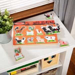 Melissa & Doug Farm Animals Sound Puzzle - Wooden Peg Puzzle With Sound Effects (8 pcs)