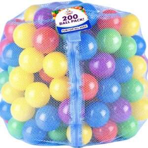 200 Ball Pit Balls for Kids – Plastic Ball Refill Pack for Kids | Phthalate and BPA Free Non-Toxic Plastic Ball Pack | Reusable Storage Bag with Zipper – Sunny Days Entertainment